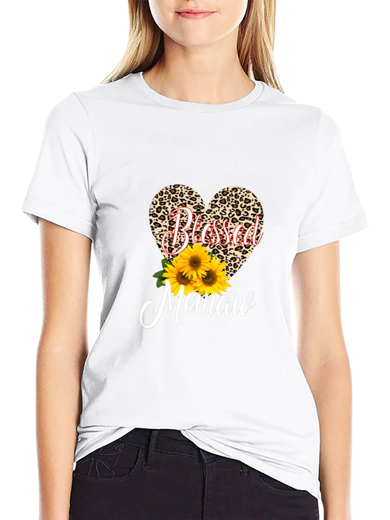 Blessed Memaw Leopard Heart T-Shirt