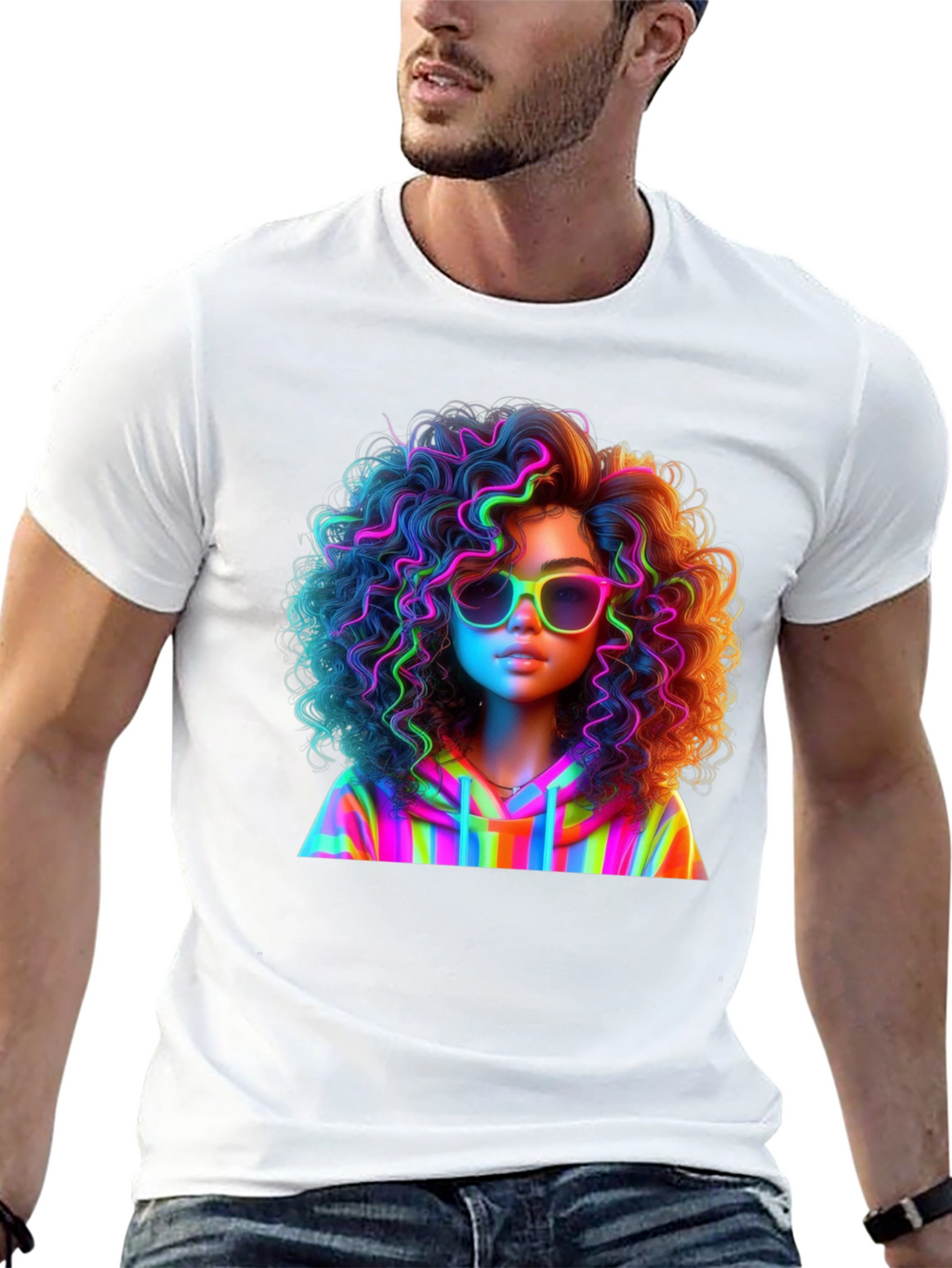 Neon Rainbow Afro Graphic T-Shirt