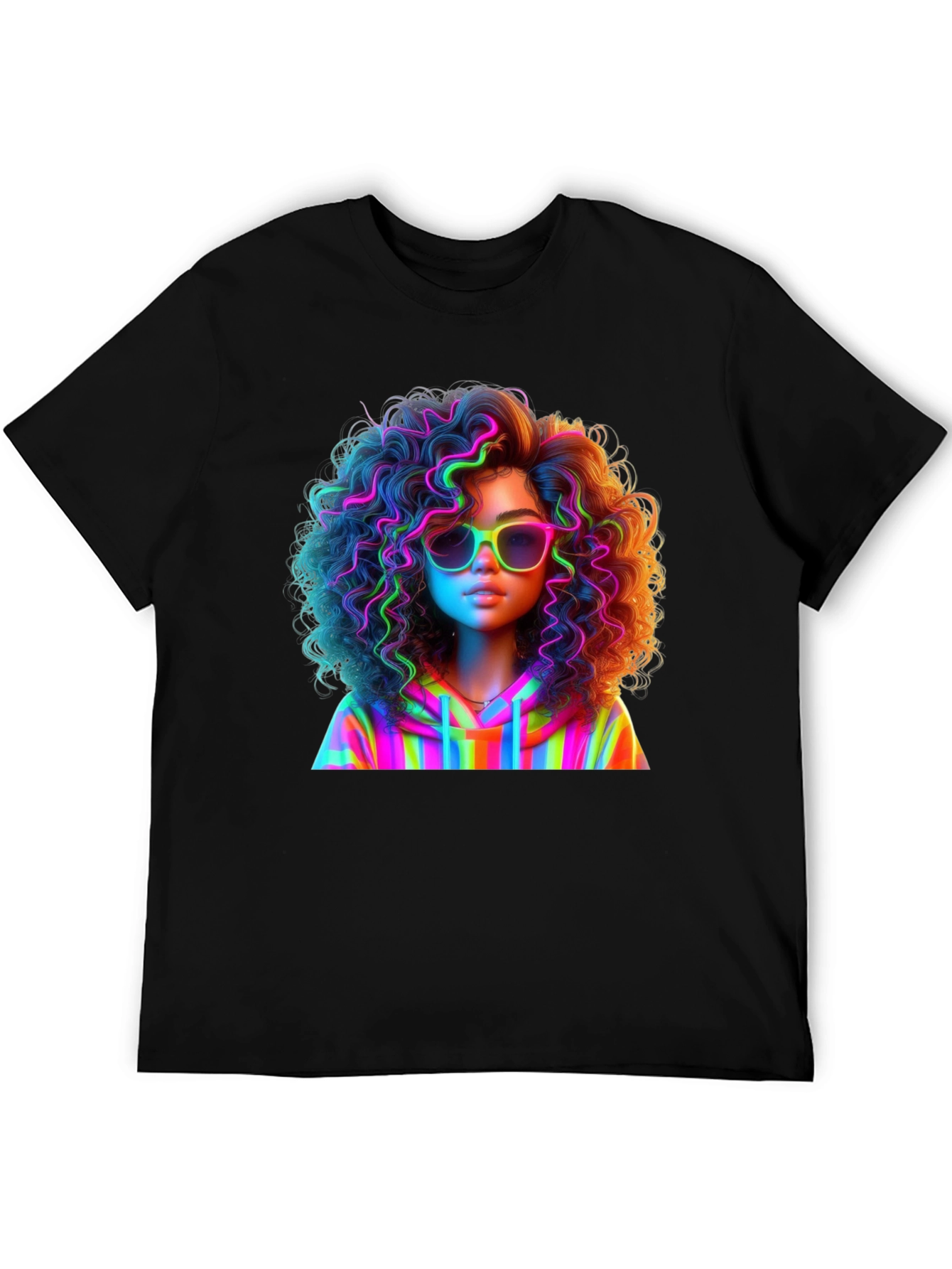 Neon Rainbow Afro Graphic T-Shirt