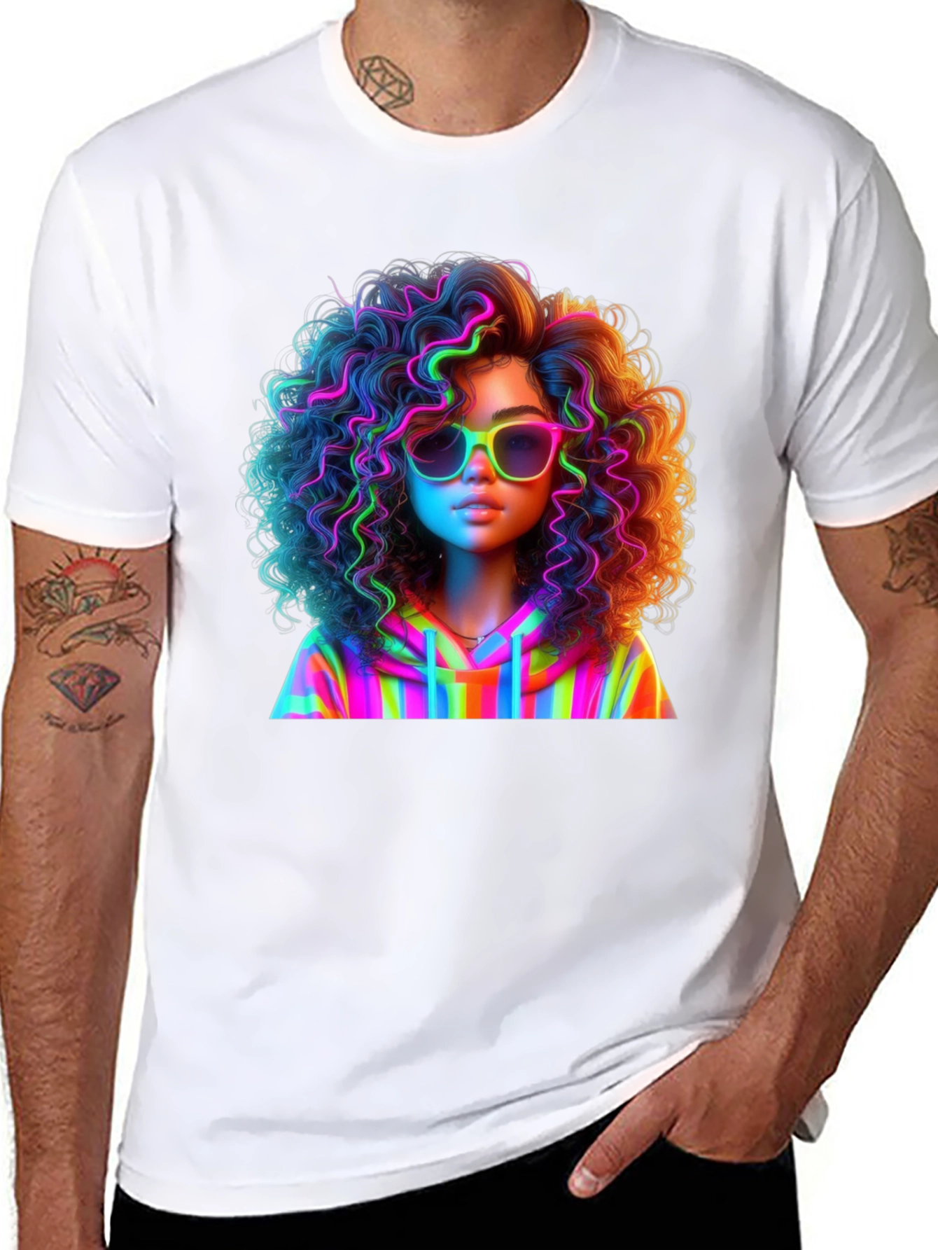 Neon Rainbow Afro Graphic T-Shirt