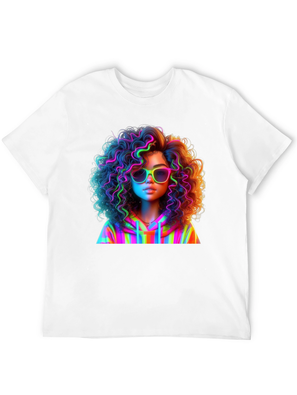 Neon Rainbow Afro Graphic T-Shirt