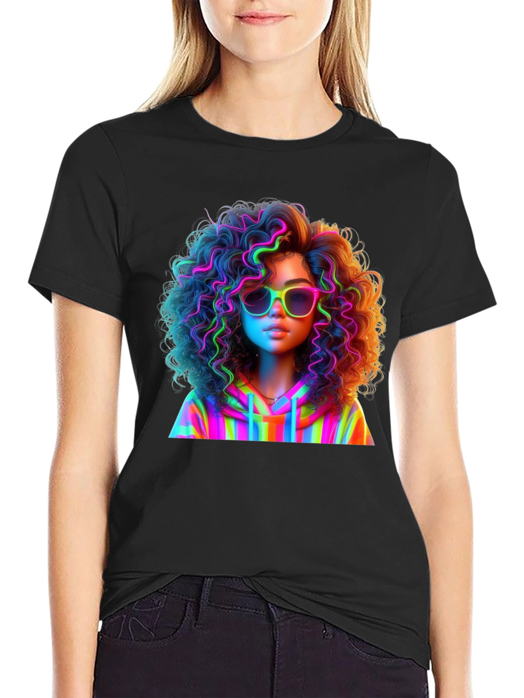 Neon Rainbow Afro Graphic T-Shirt