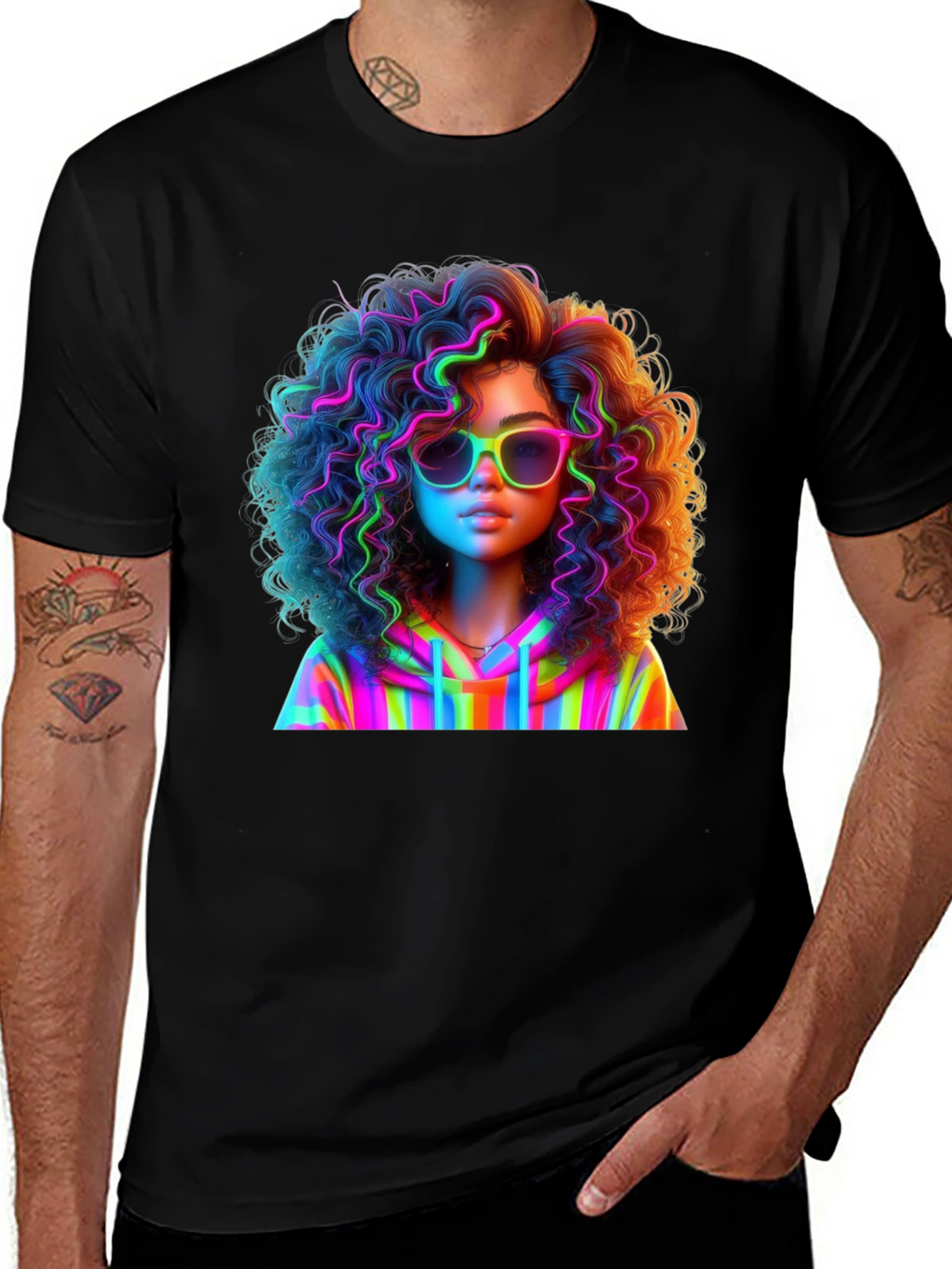 Neon Rainbow Afro Graphic T-Shirt