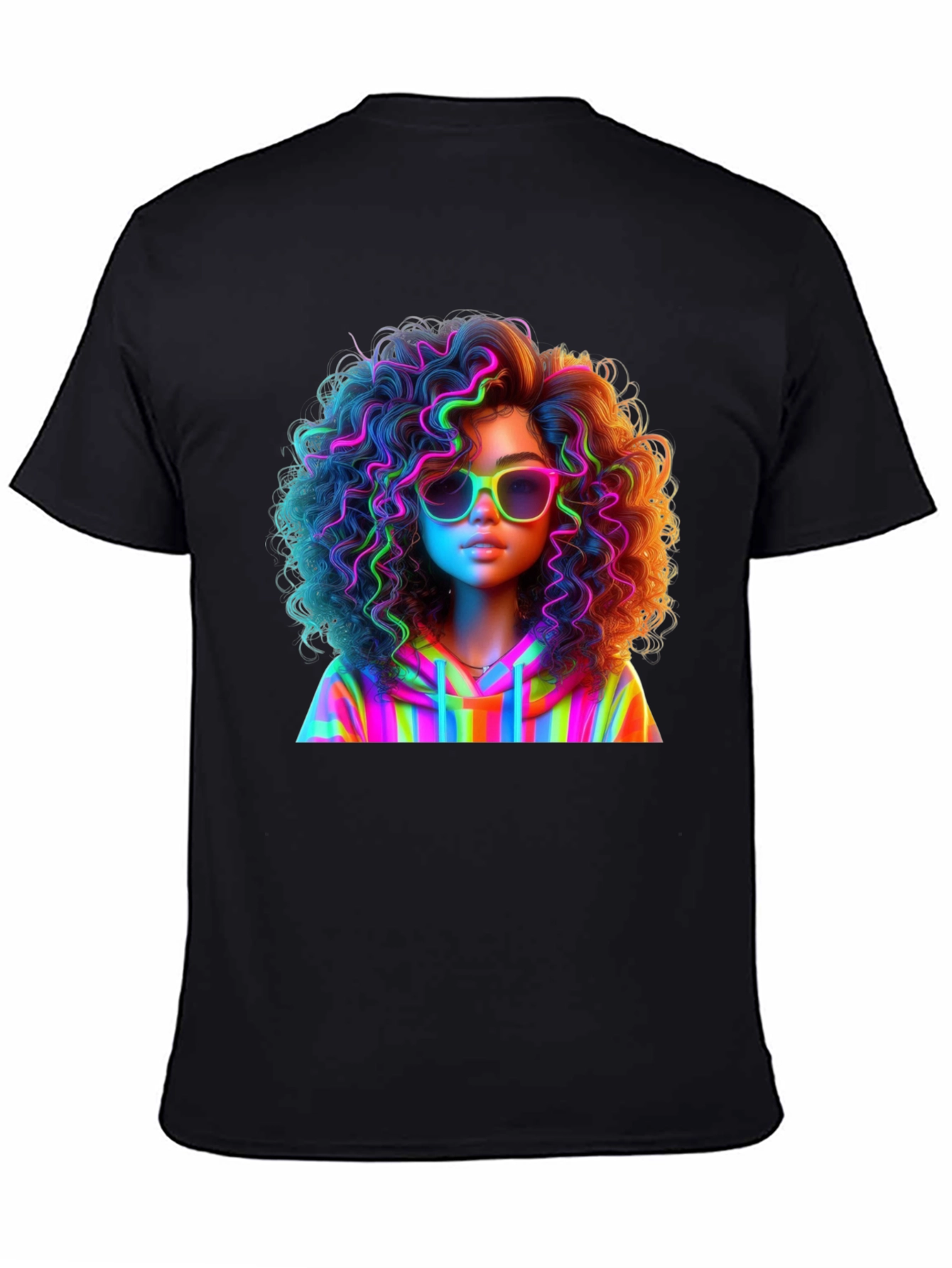 Neon Rainbow Afro Graphic T-Shirt