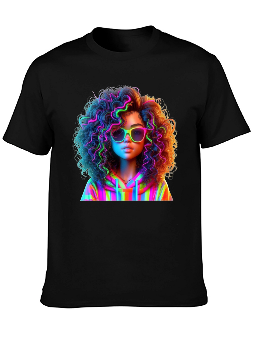 Neon Rainbow Afro Graphic T-Shirt