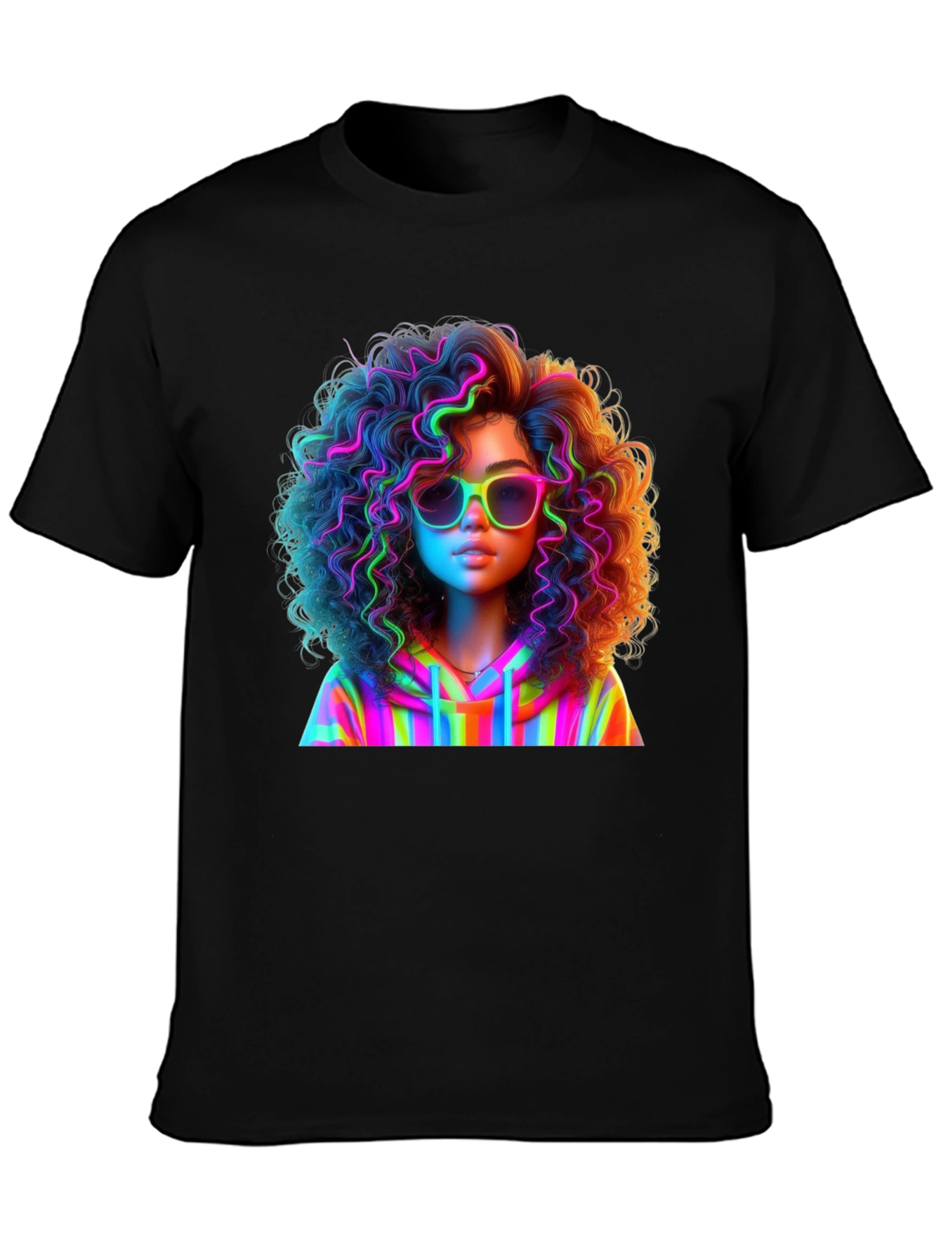 Neon Rainbow Afro Graphic T-Shirt