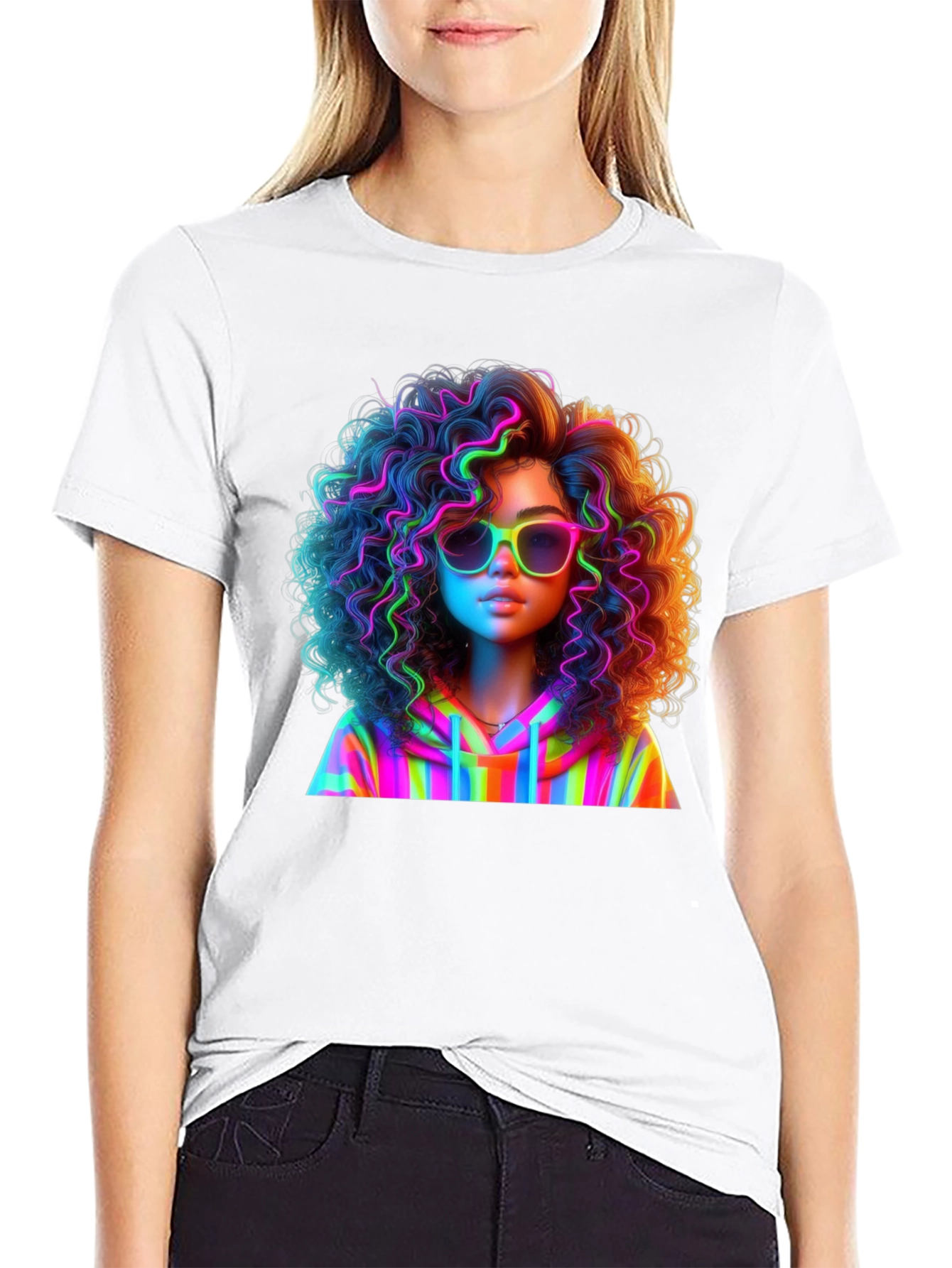 Neon Rainbow Afro Graphic T-Shirt