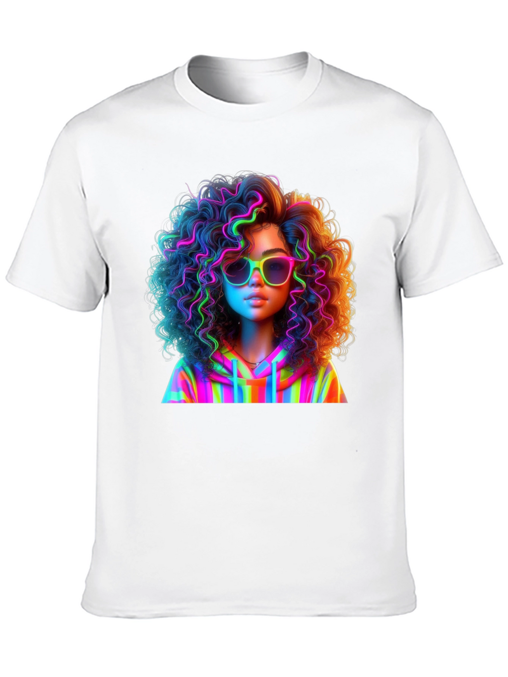 Neon Rainbow Afro Graphic T-Shirt