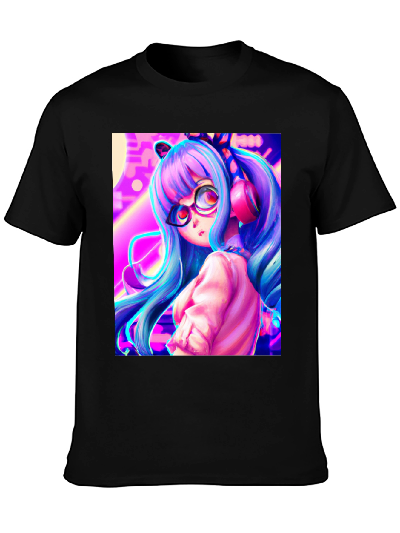 Anime Girl Graphic Tee - Black Cotton Shirt