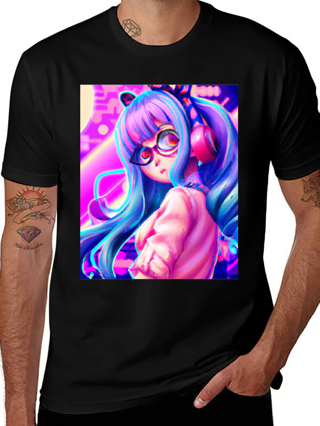 Anime Girl Graphic Tee - Black Cotton Shirt