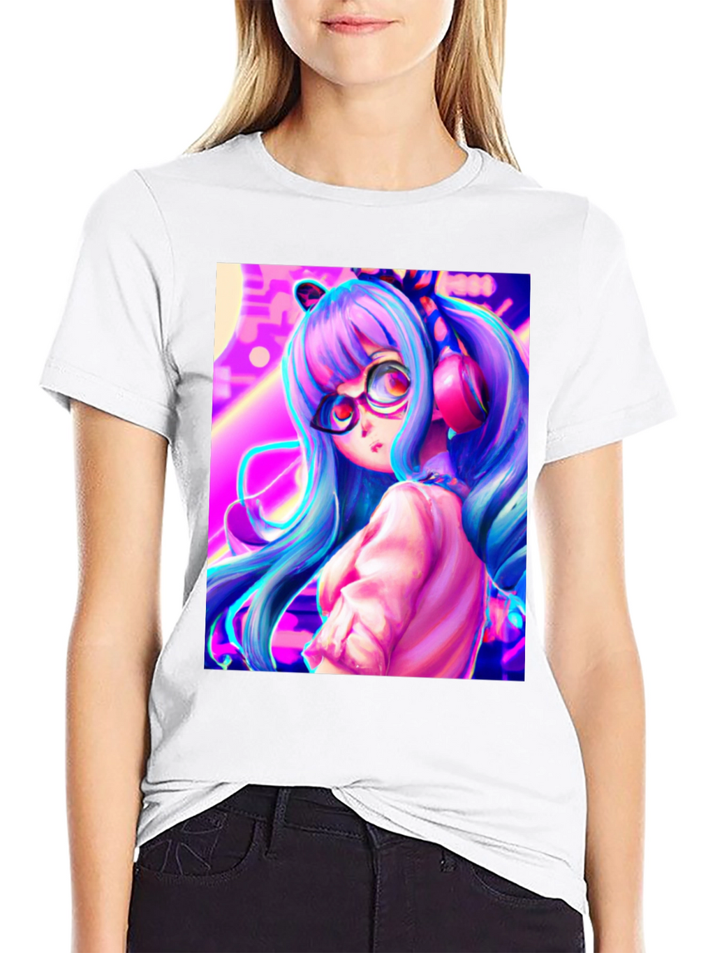Anime Girl Graphic Tee - Black Cotton Shirt