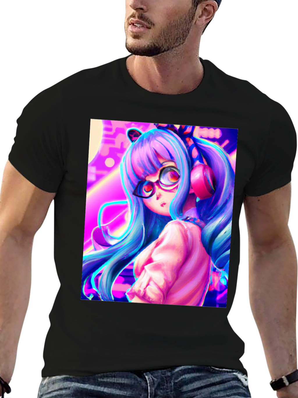 Anime Girl Graphic Tee - Black Cotton Shirt