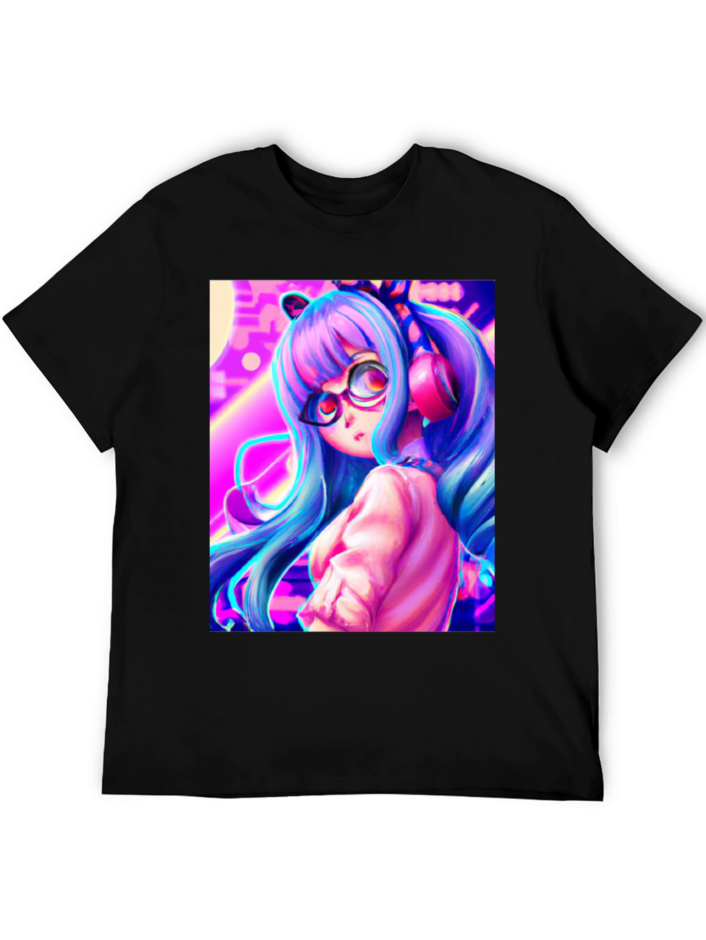 Anime Girl Graphic Tee - Black Cotton Shirt