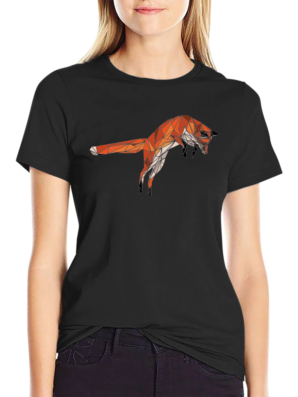 Geometric Fox Graphic Tee - Black