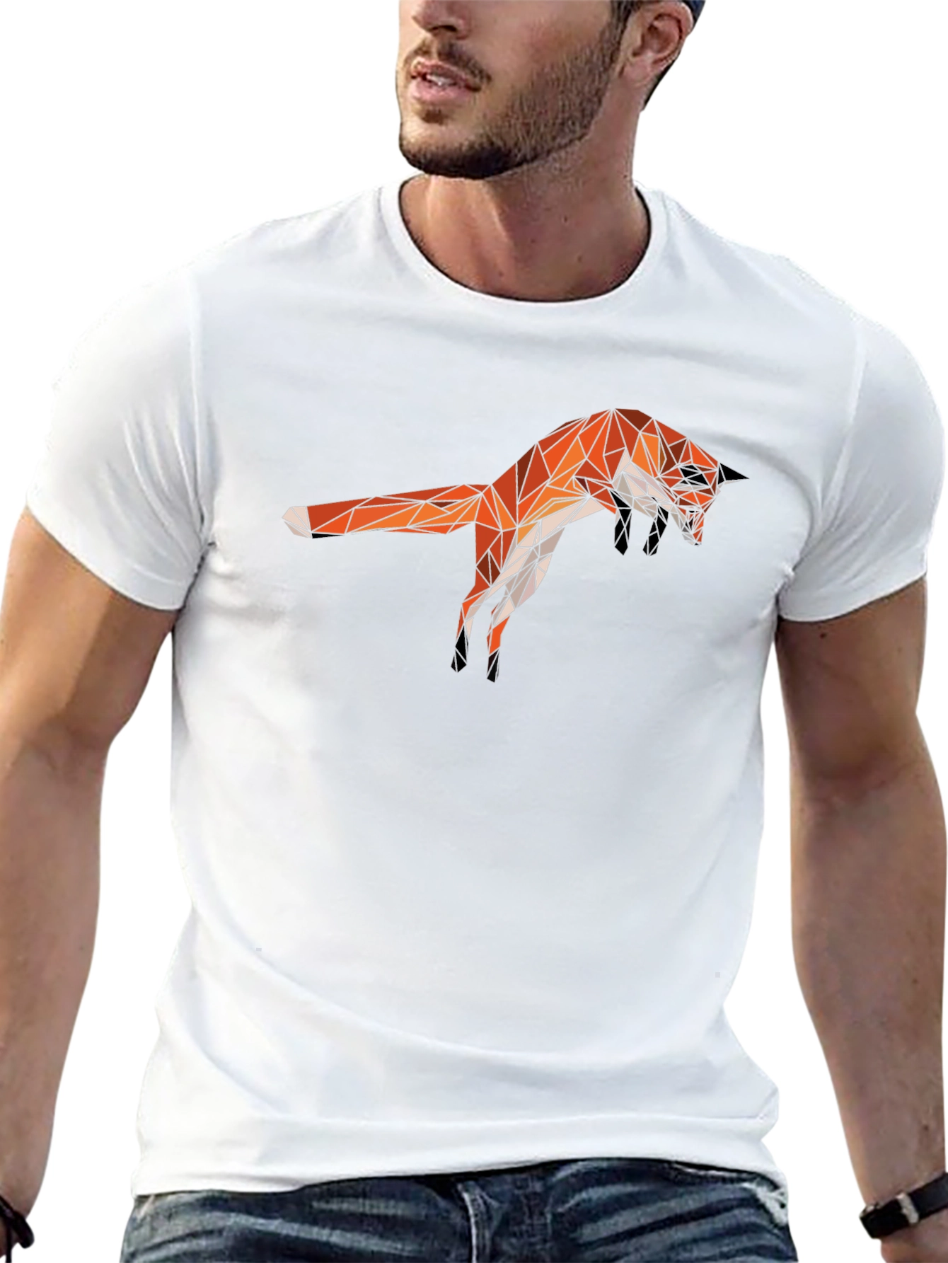 Geometric Fox Graphic Tee - Black