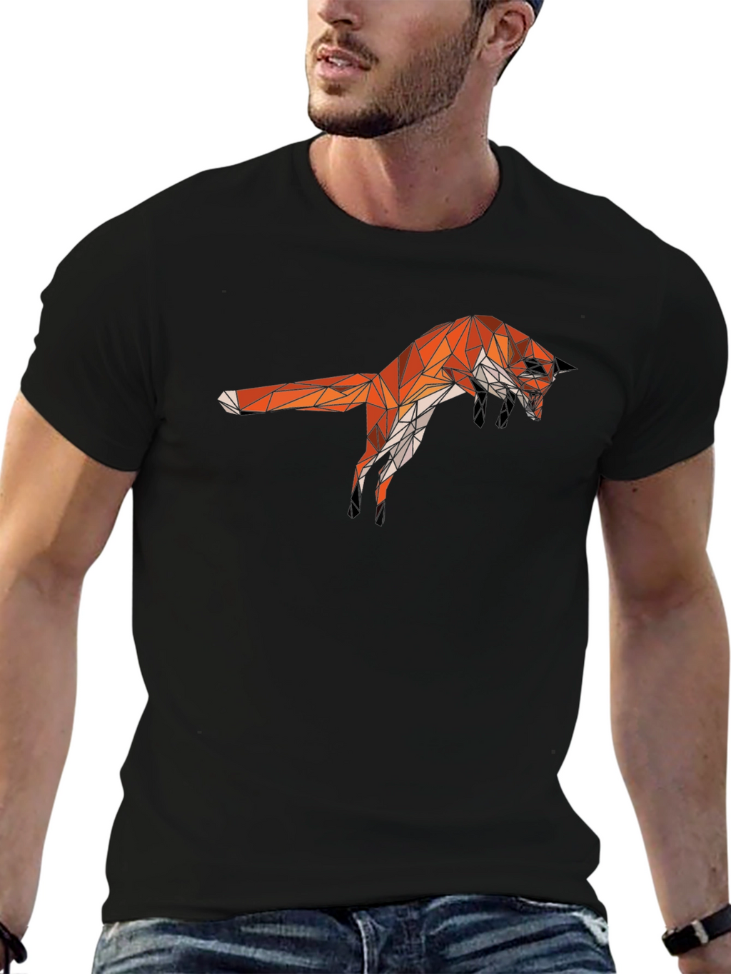 Geometric Fox Graphic Tee - Black