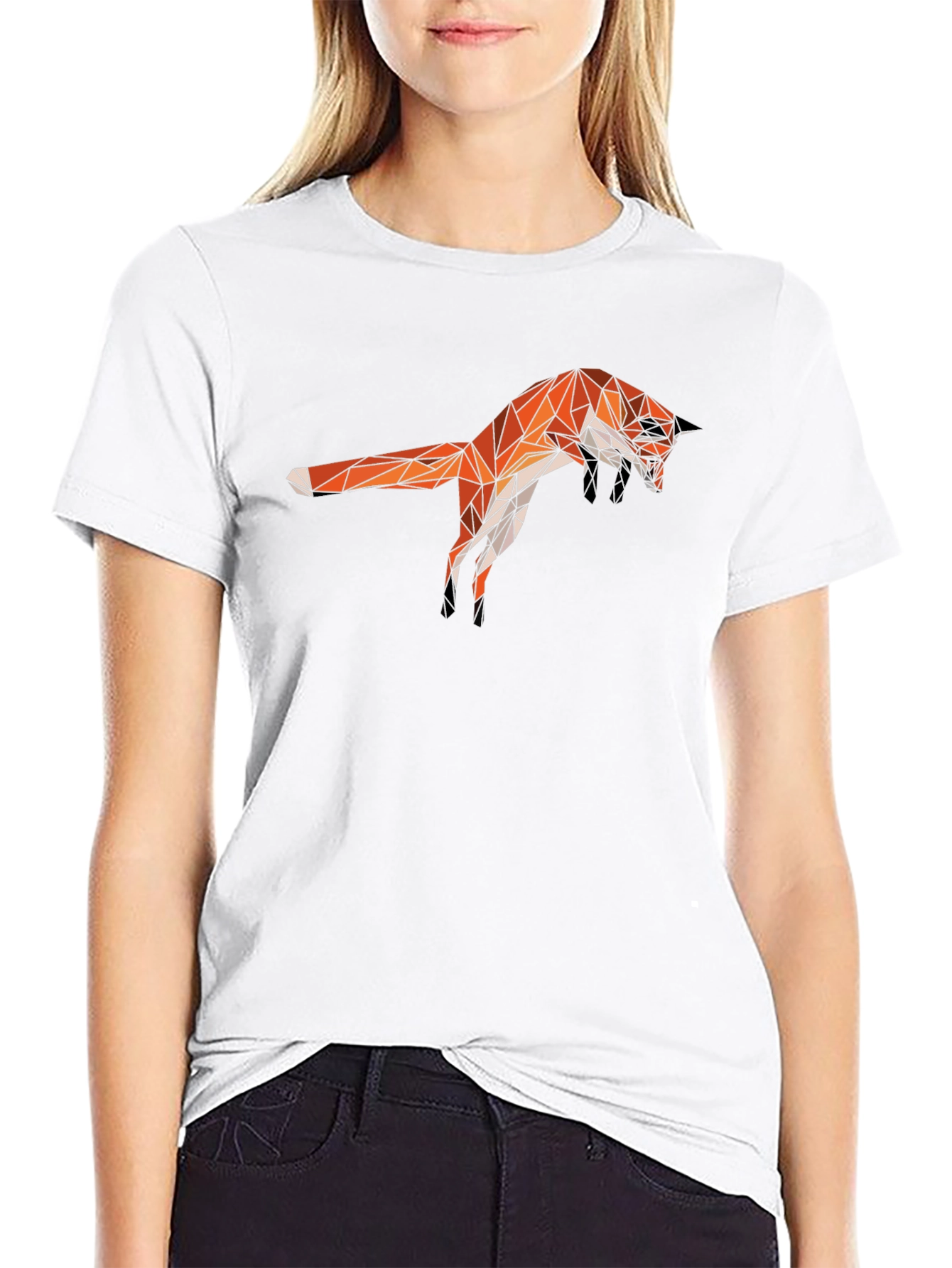 Geometric Fox Graphic Tee - Black