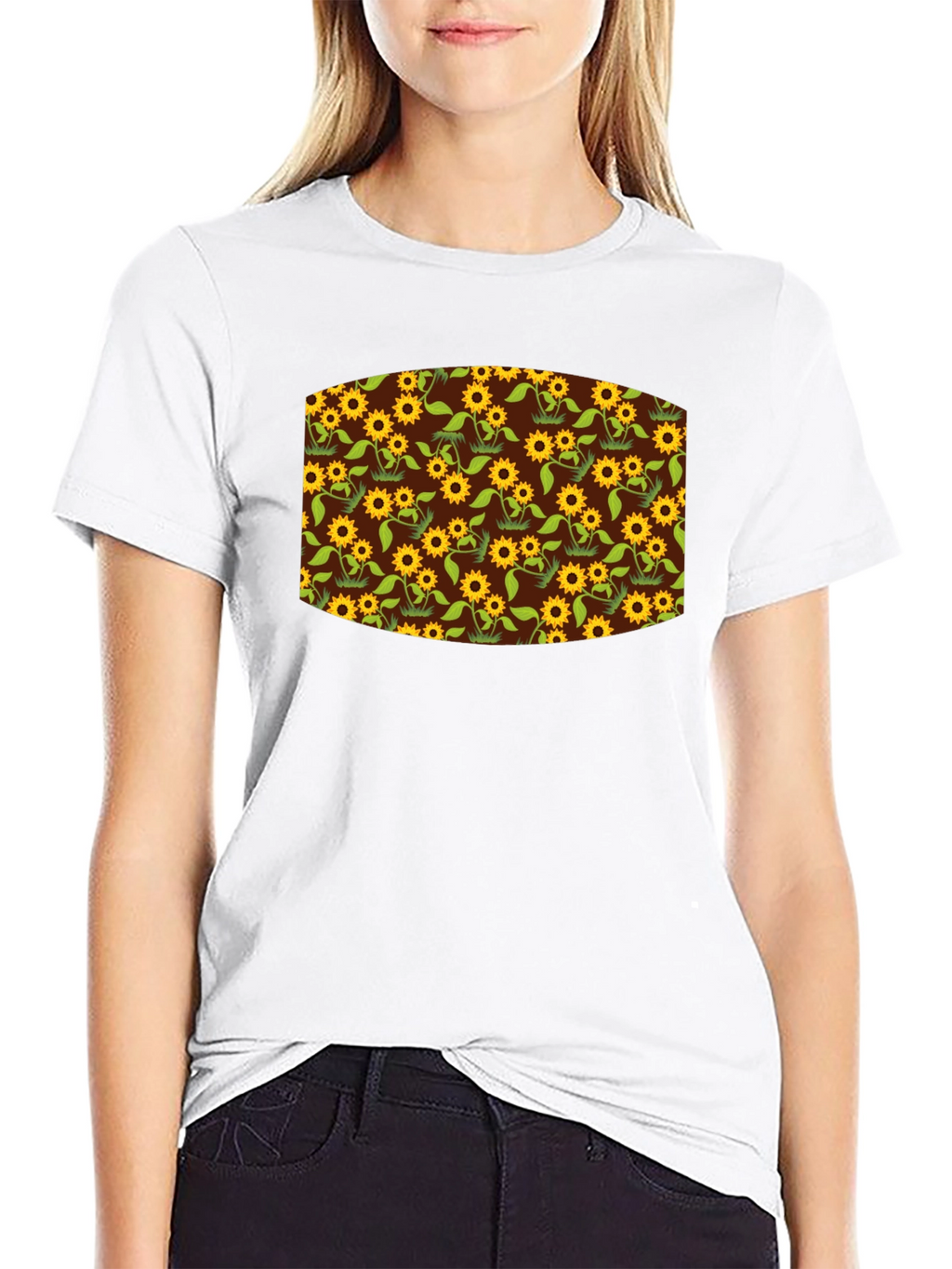Sunflower Print Black T-Shirt