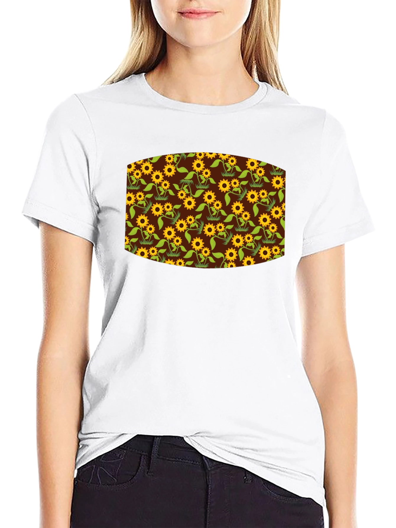 Sunflower Print Black T-Shirt