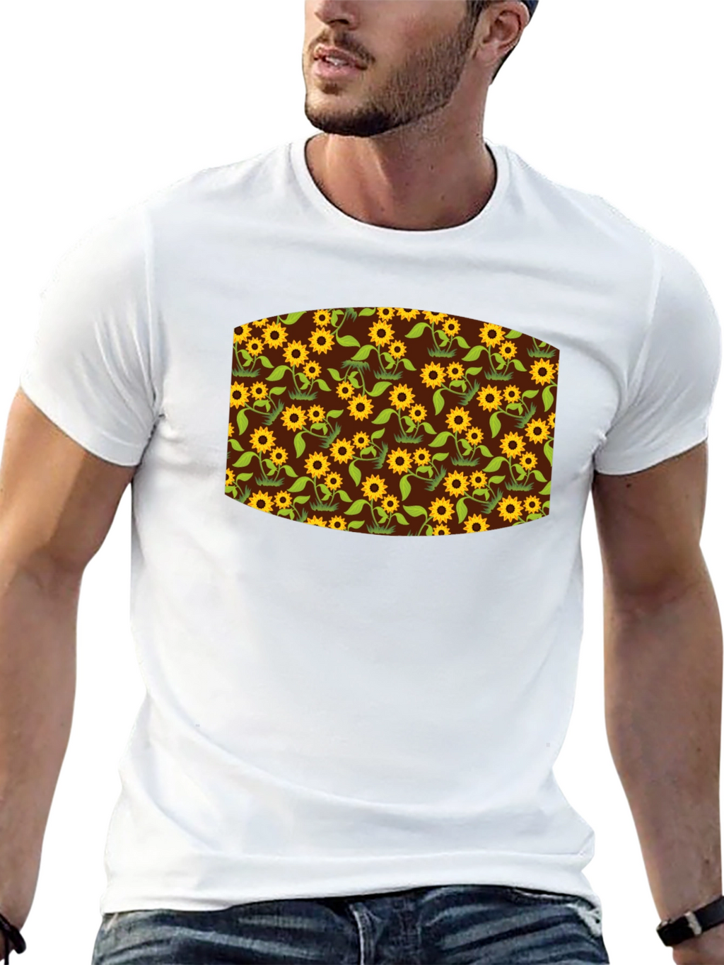 Sunflower Print Black T-Shirt