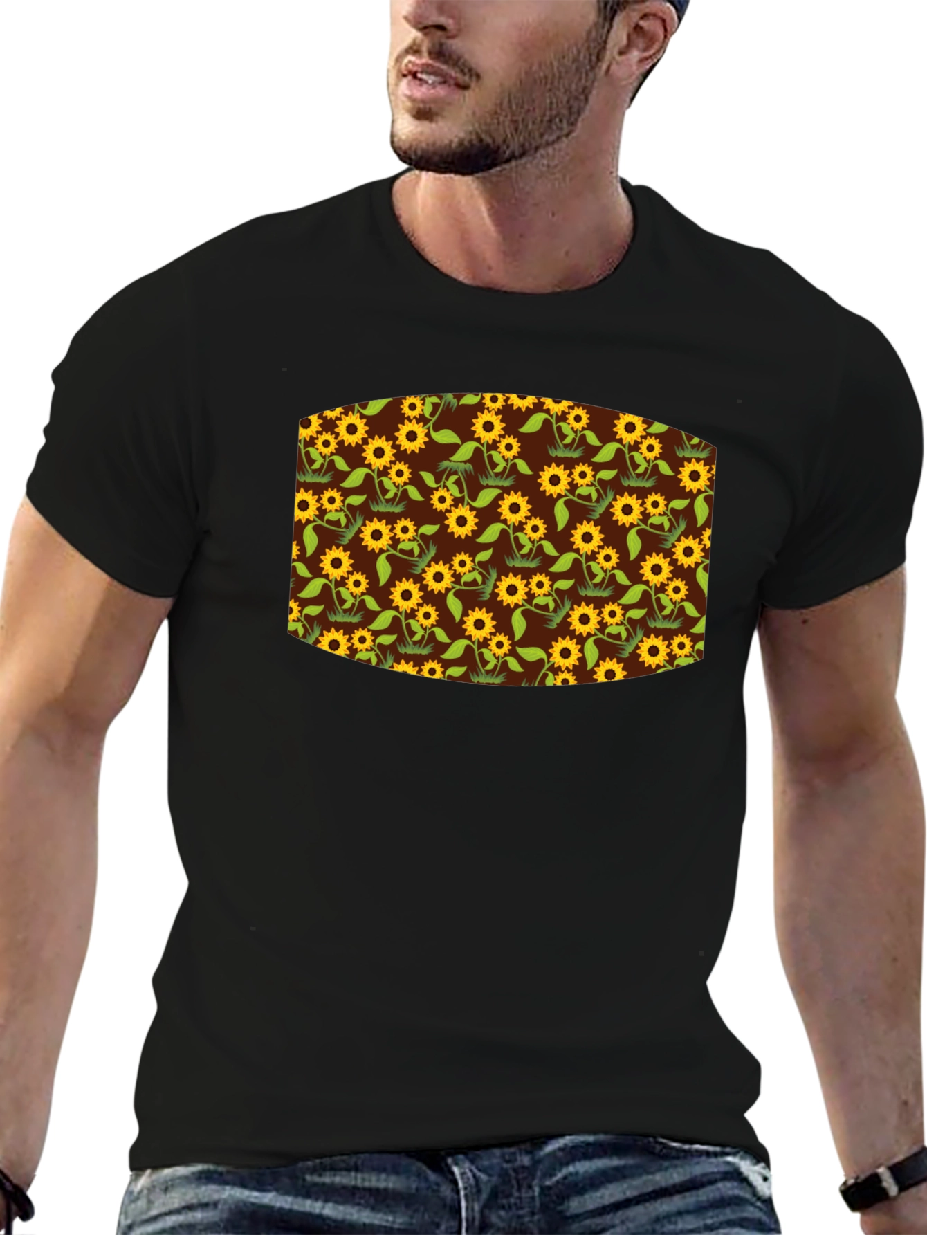 Sunflower Print Black T-Shirt