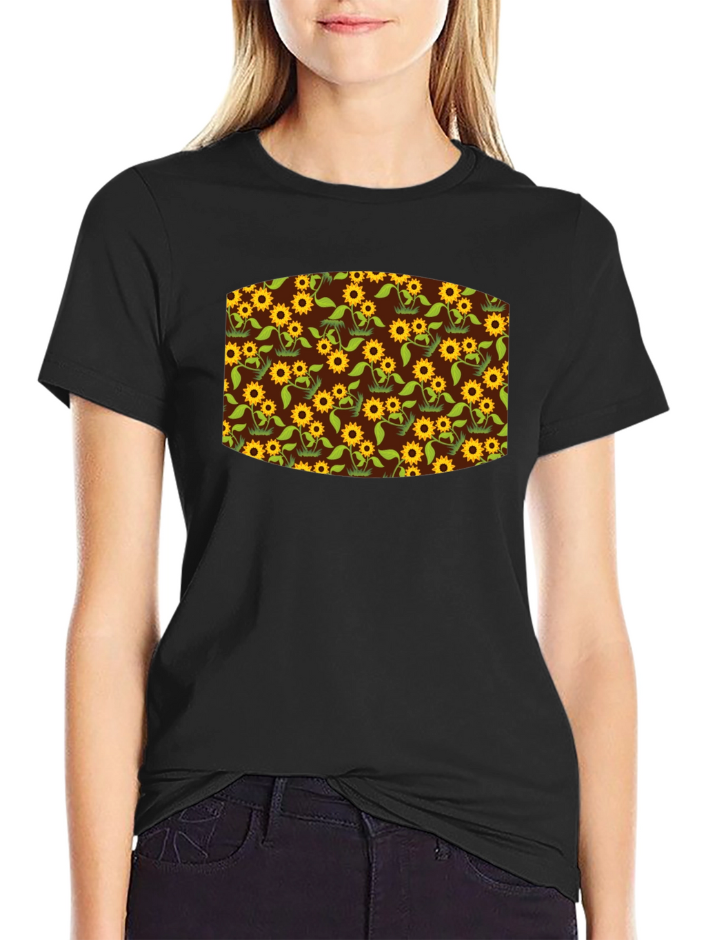 Sunflower Print Black T-Shirt