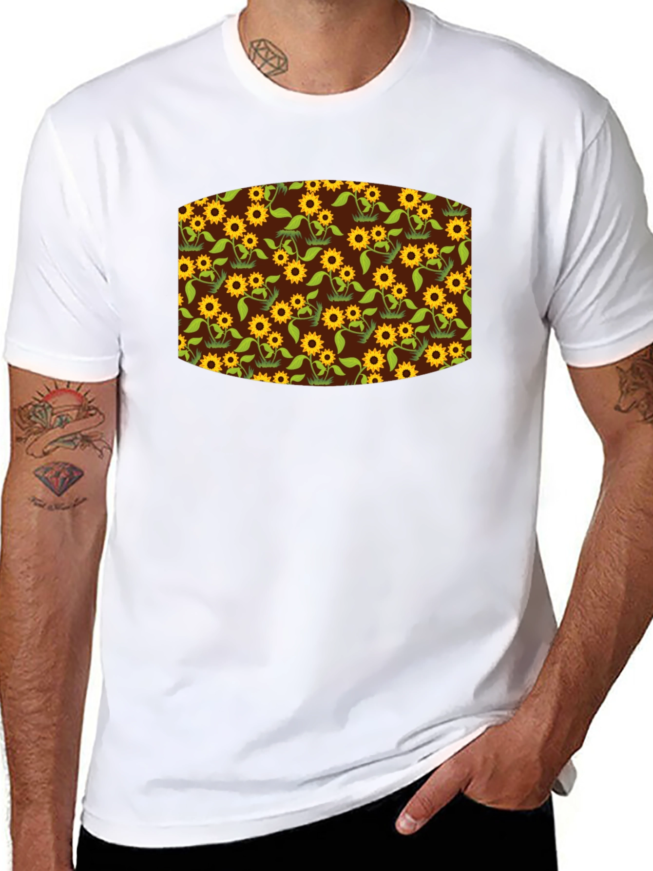 Sunflower Print Black T-Shirt