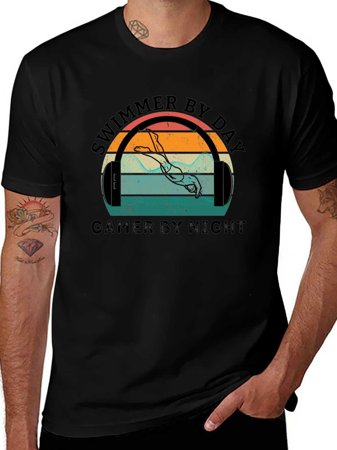 Swimmer By Day Gamer By Night Graphic T-Shirt