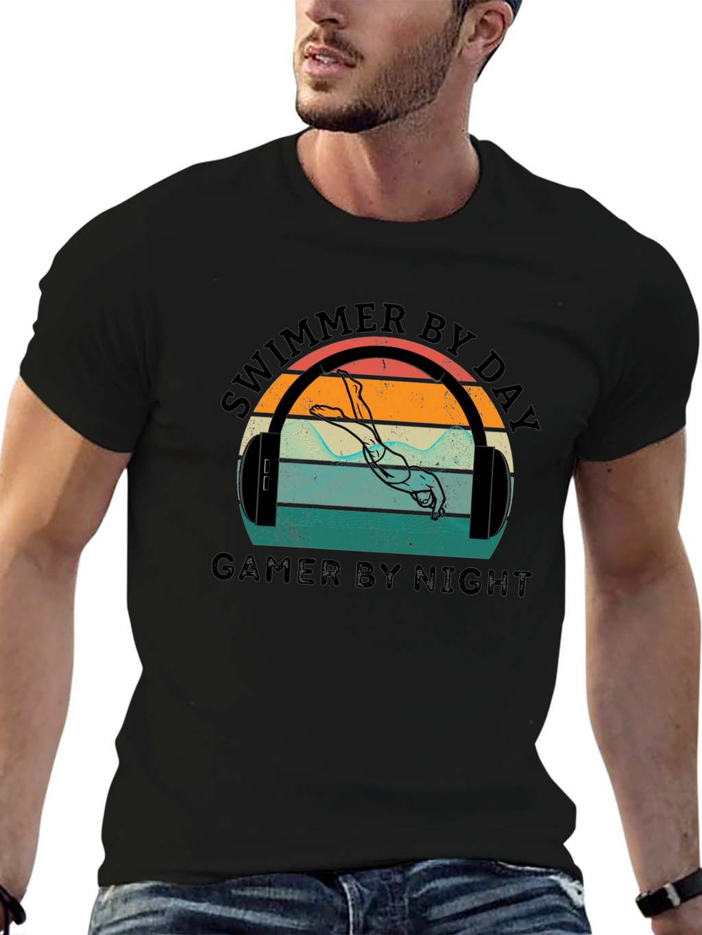 Swimmer By Day Gamer By Night Graphic T-Shirt