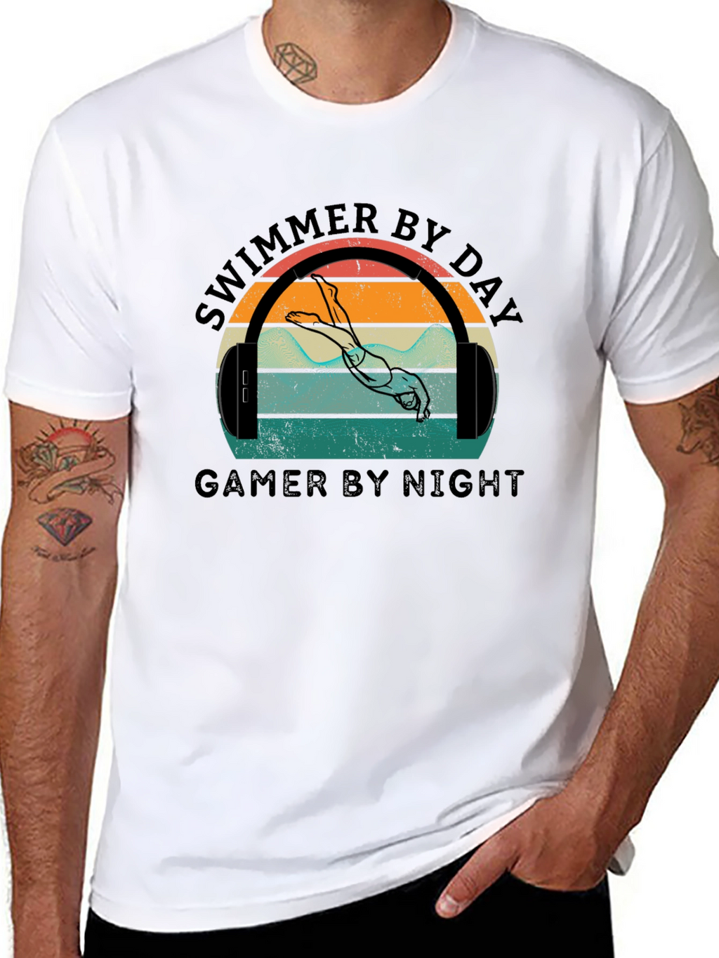 Swimmer By Day Gamer By Night Graphic T-Shirt