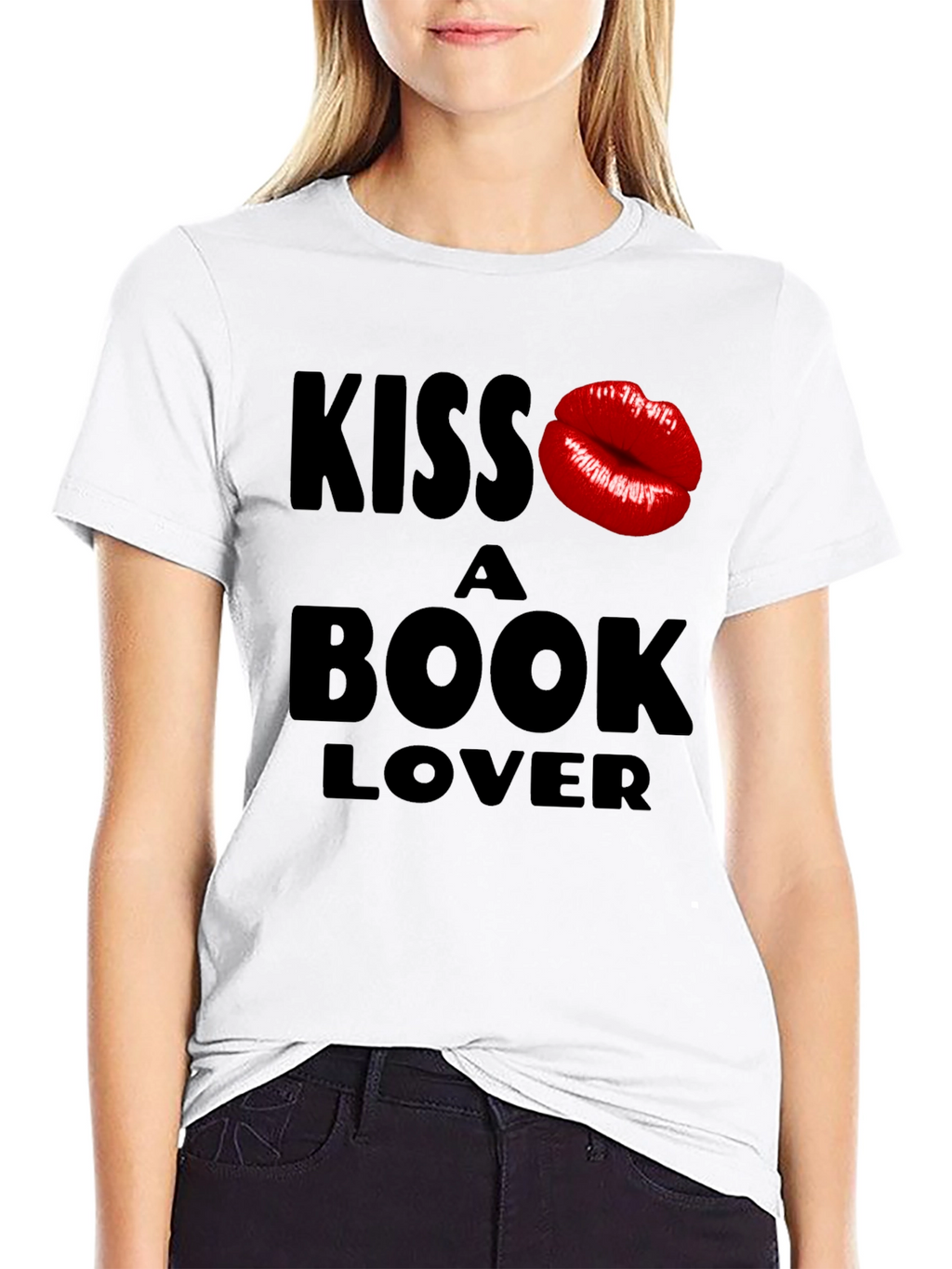 Kiss a Book Lover Black T-Shirt Novelty Design