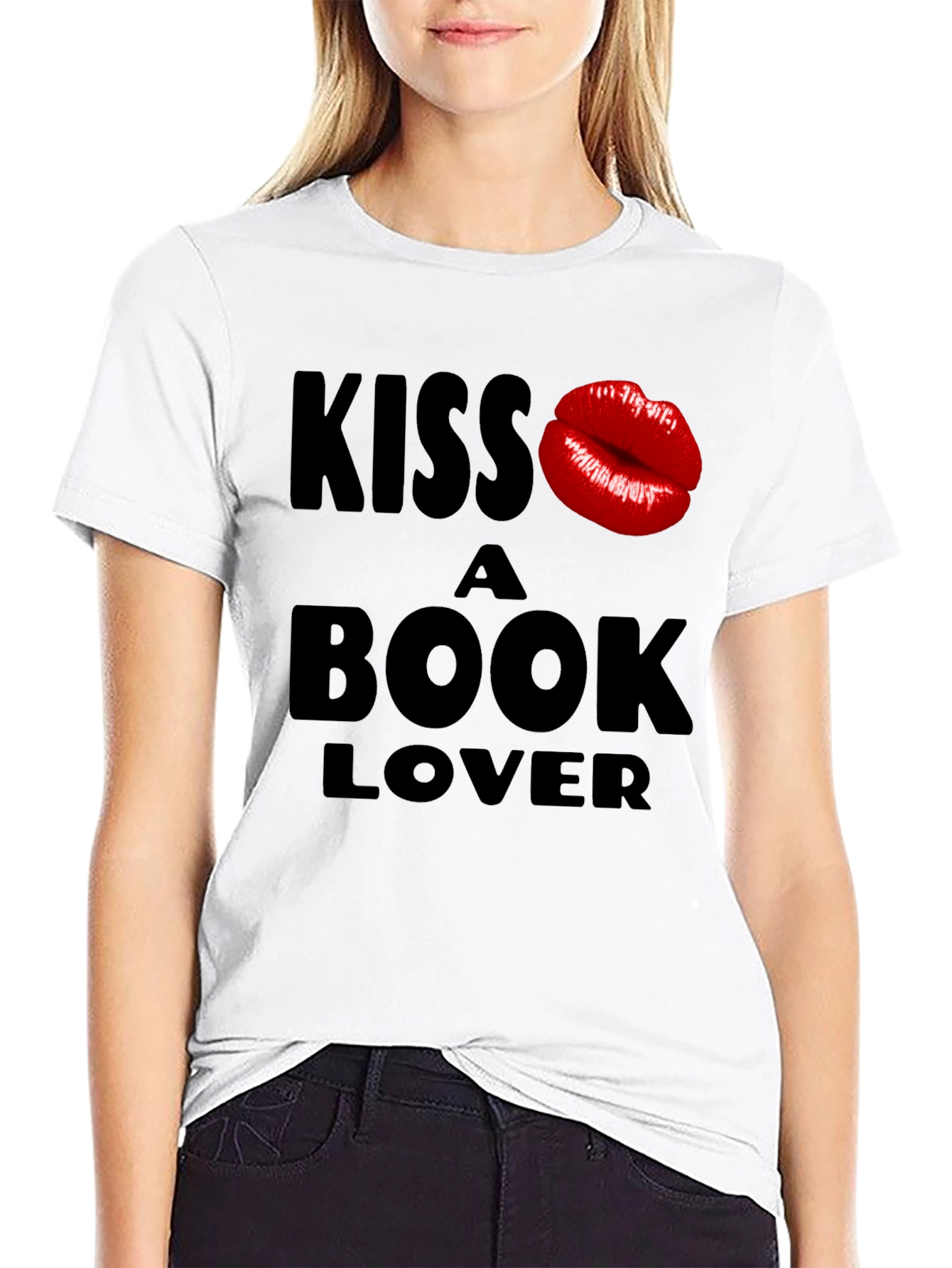 Kiss a Book Lover Black T-Shirt Novelty Design