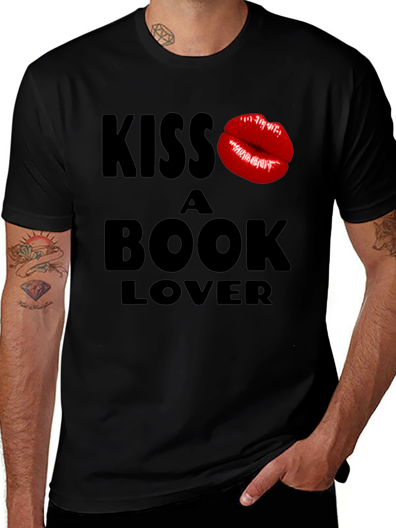 Kiss a Book Lover Black T-Shirt Novelty Design