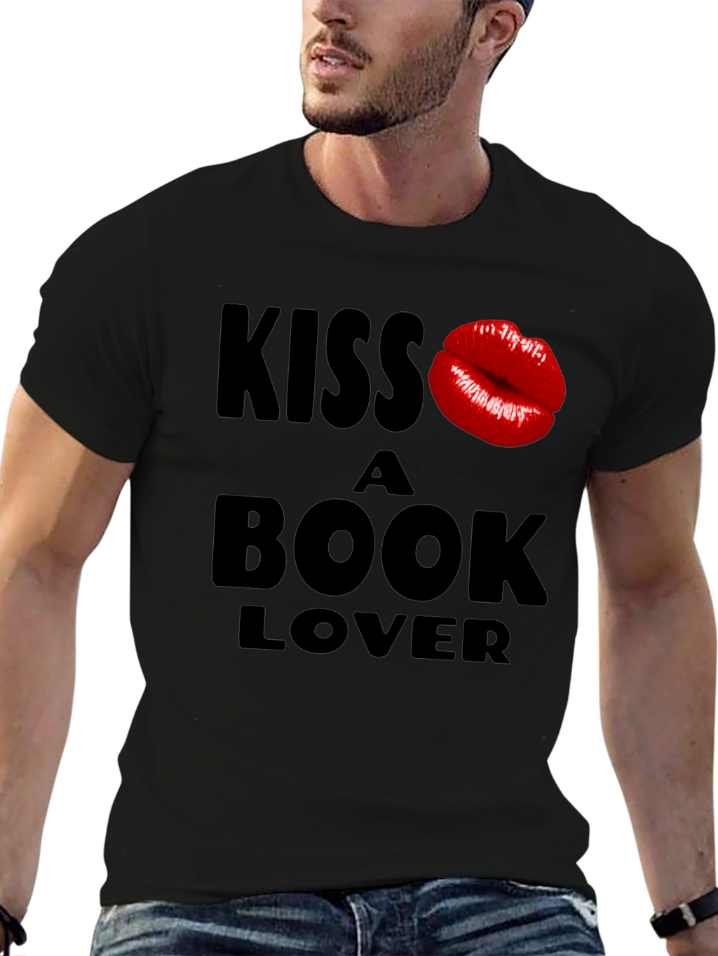 Kiss a Book Lover Black T-Shirt Novelty Design
