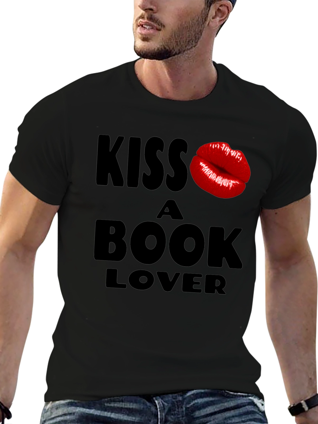 Kiss a Book Lover Black T-Shirt Novelty Design