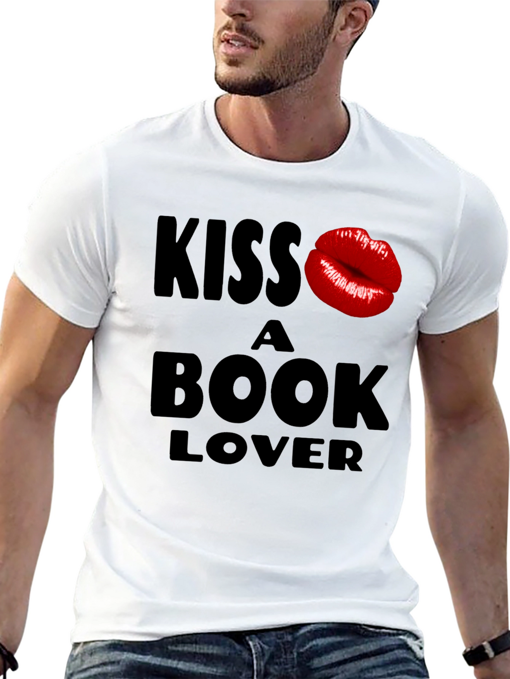 Kiss a Book Lover Black T-Shirt Novelty Design