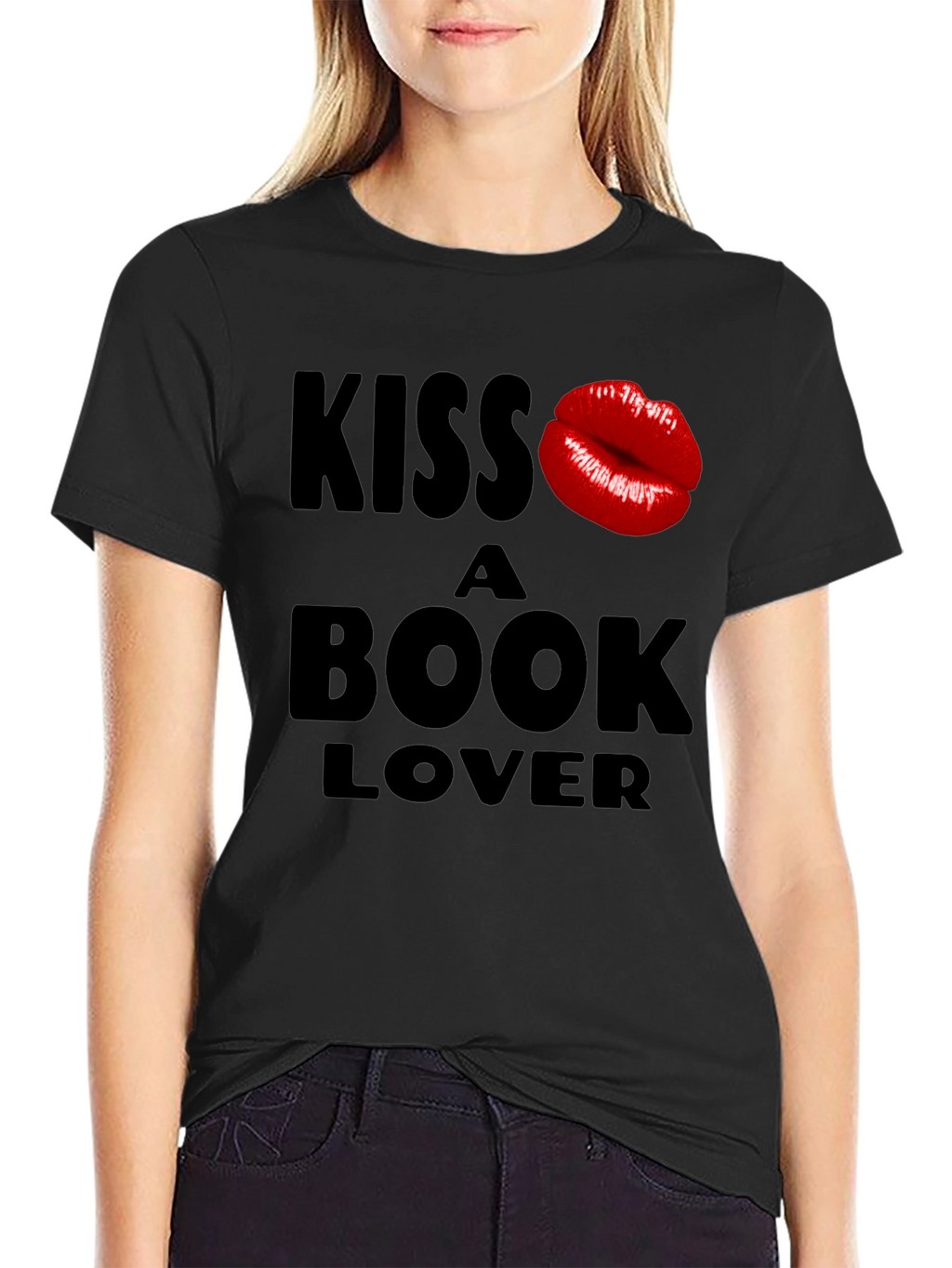 Kiss a Book Lover Black T-Shirt Novelty Design