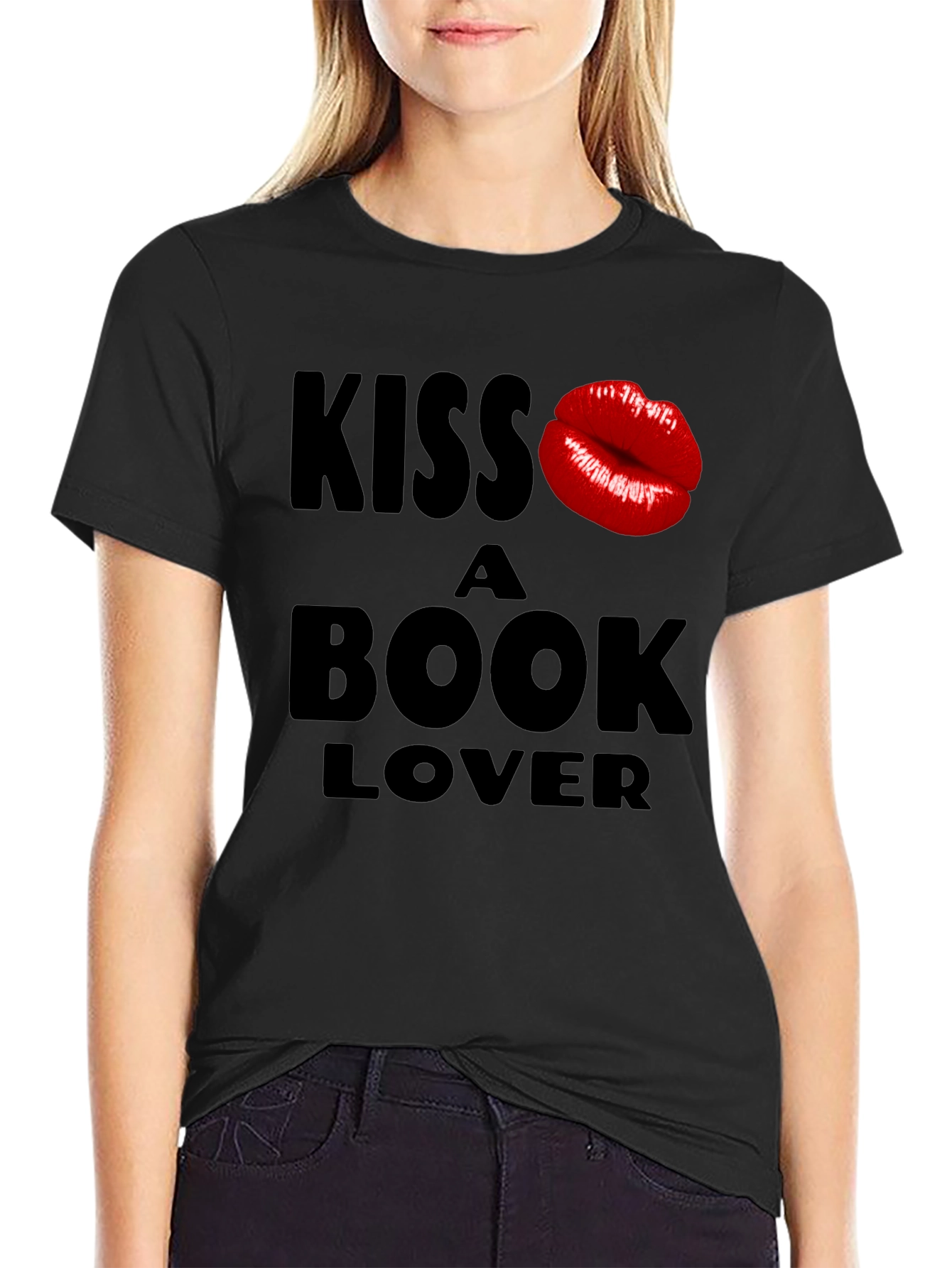 Kiss a Book Lover Black T-Shirt Novelty Design