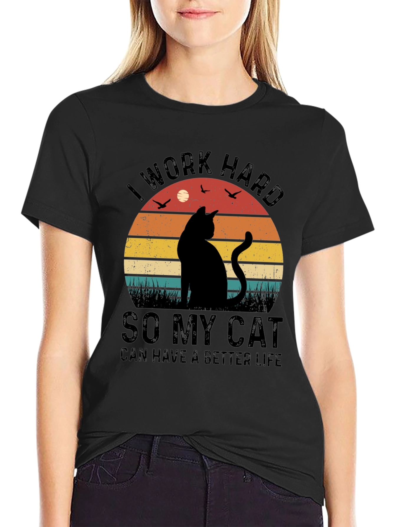 Cat Lover Graphic T-Shirt: I Work Hard for My Cat