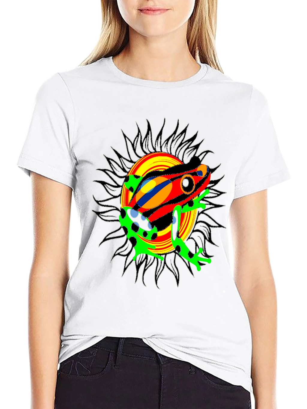 Psychedelic Frog Graphic Tee - Black Cotton Blend T-Shirt