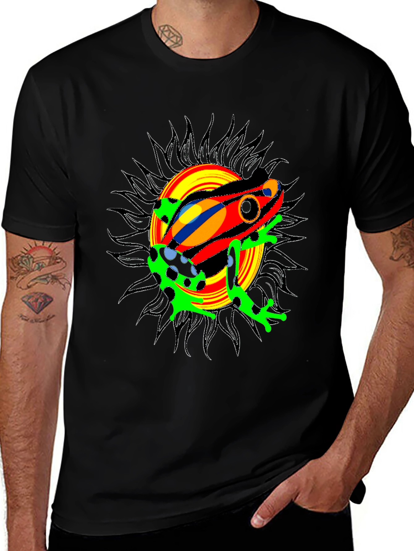 Psychedelic Frog Graphic Tee - Black Cotton Blend T-Shirt