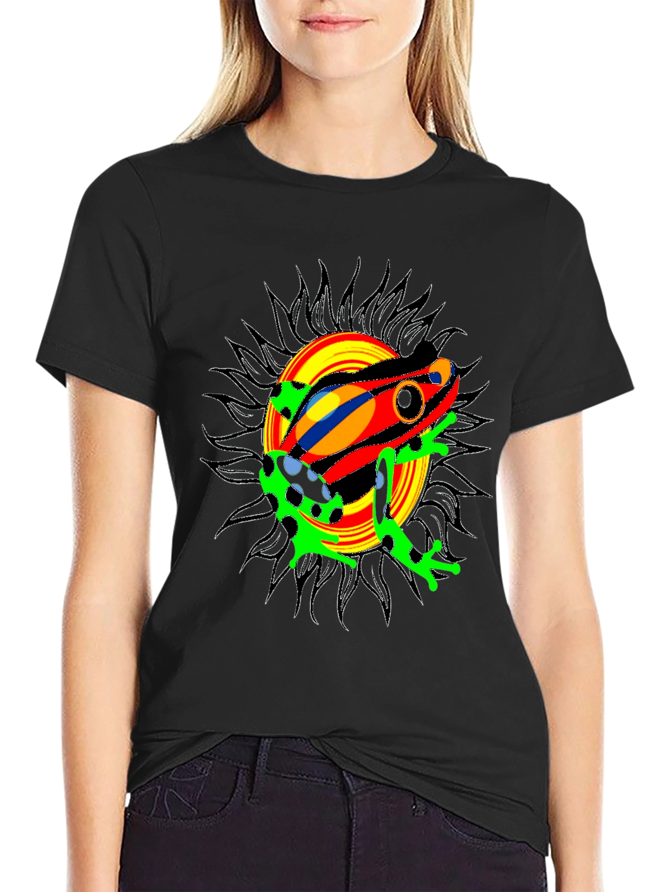 Psychedelic Frog Graphic Tee - Black Cotton Blend T-Shirt