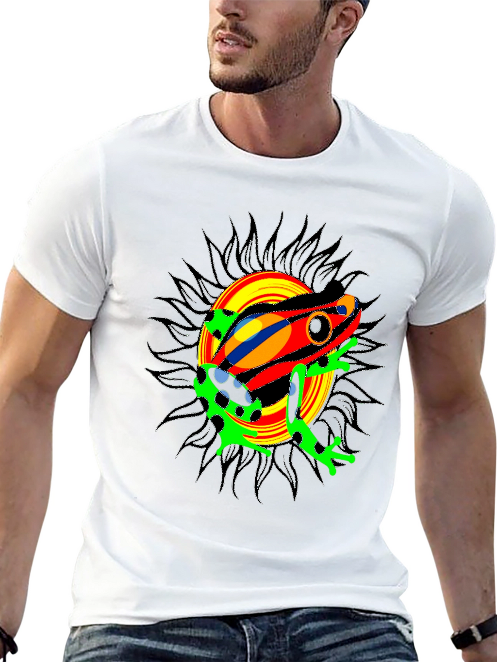 Psychedelic Frog Graphic Tee - Black Cotton Blend T-Shirt