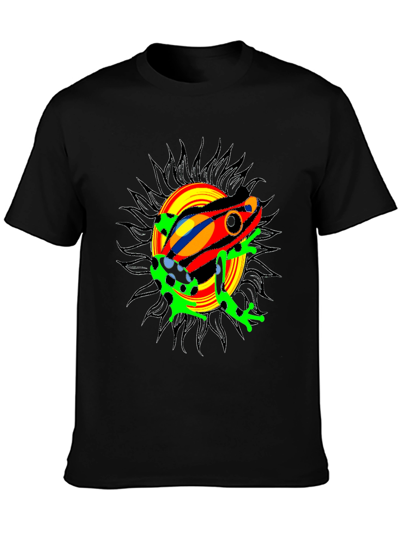 Psychedelic Frog Graphic Tee - Black Cotton Blend T-Shirt