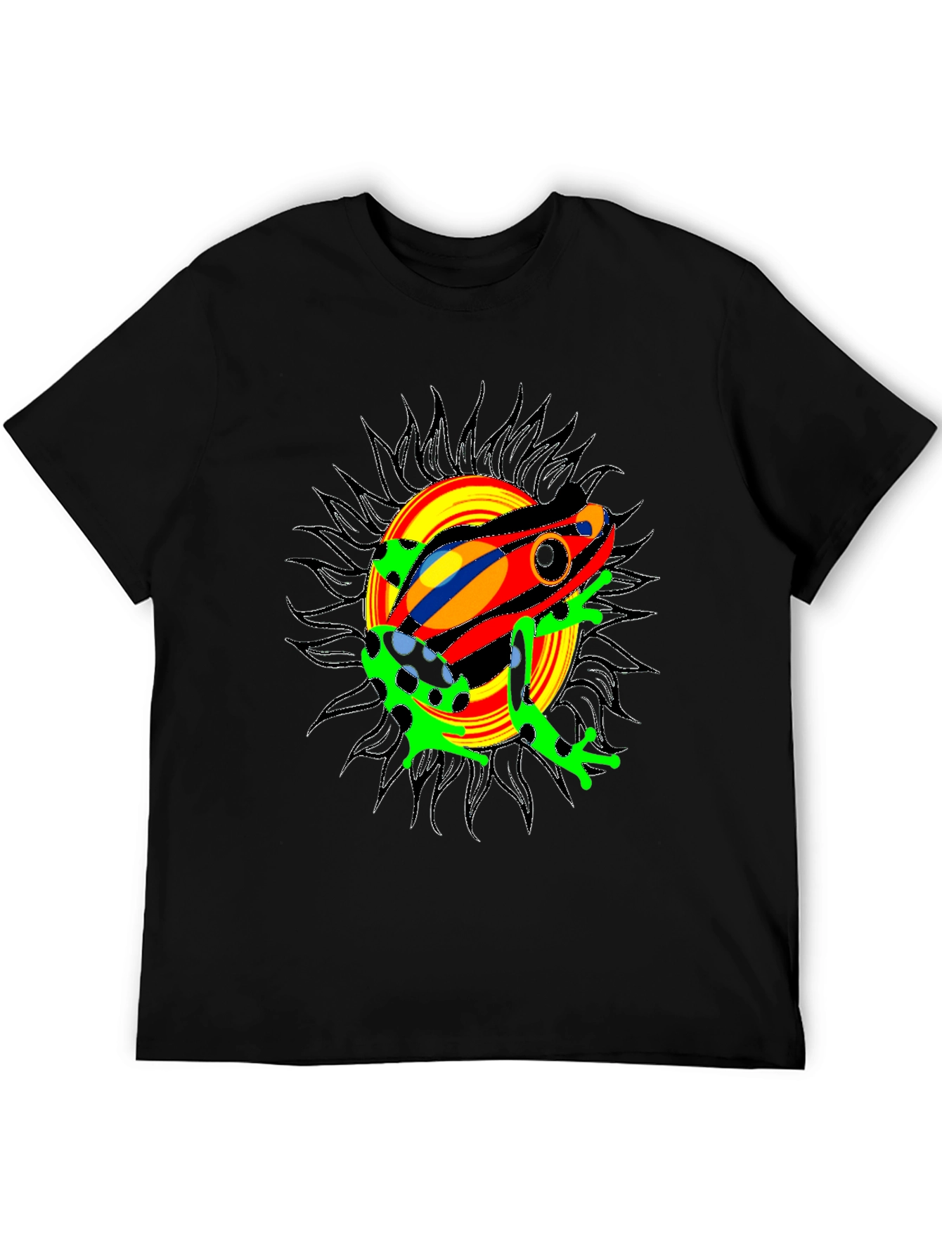 Psychedelic Frog Graphic Tee - Black Cotton Blend T-Shirt