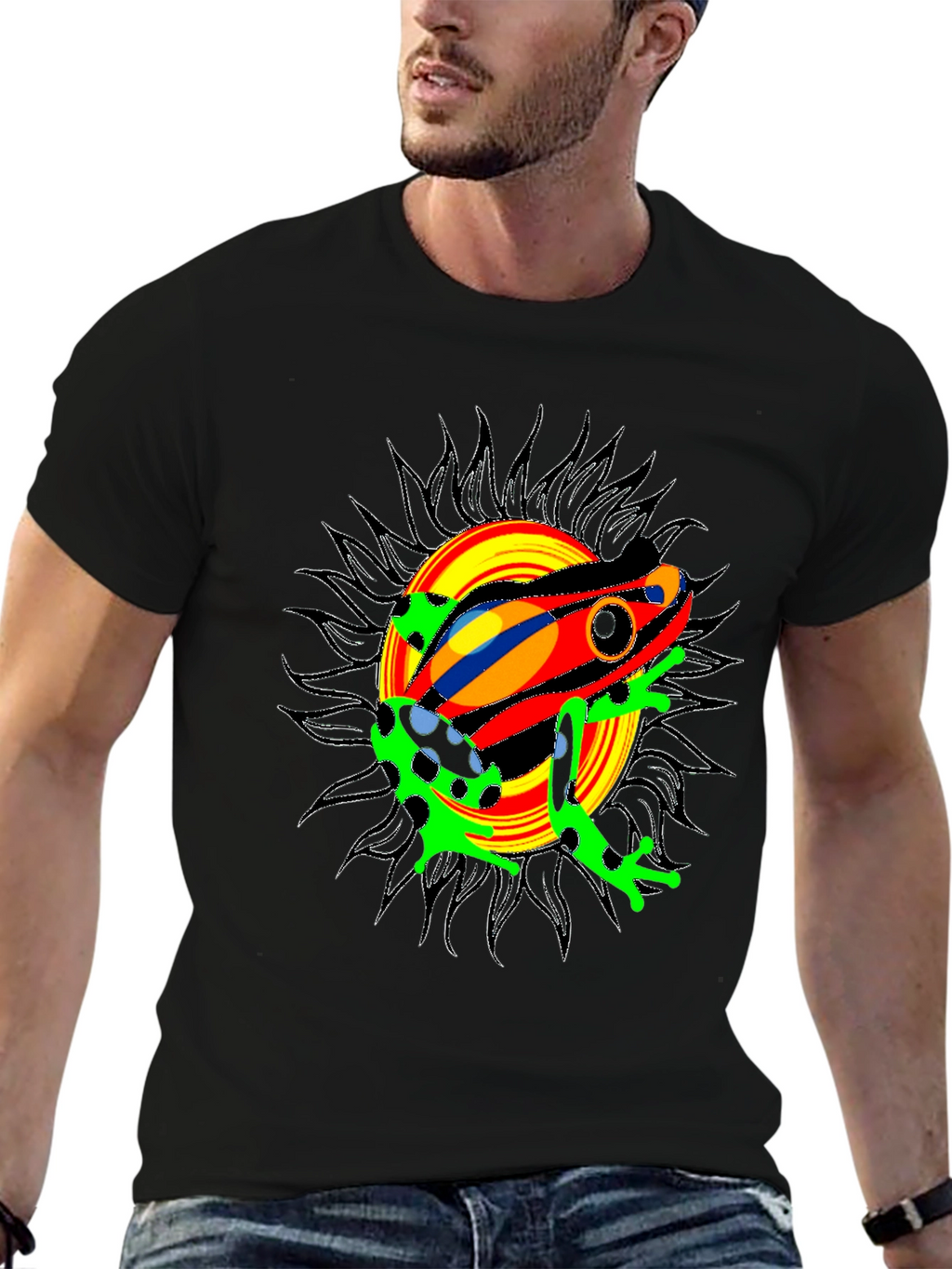 Psychedelic Frog Graphic Tee - Black Cotton Blend T-Shirt