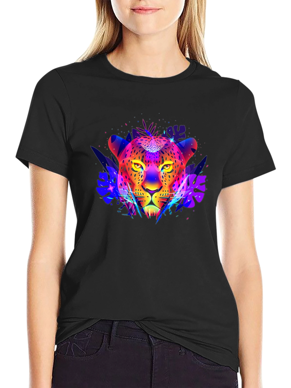 Neon Leopard Print Black T-Shirt