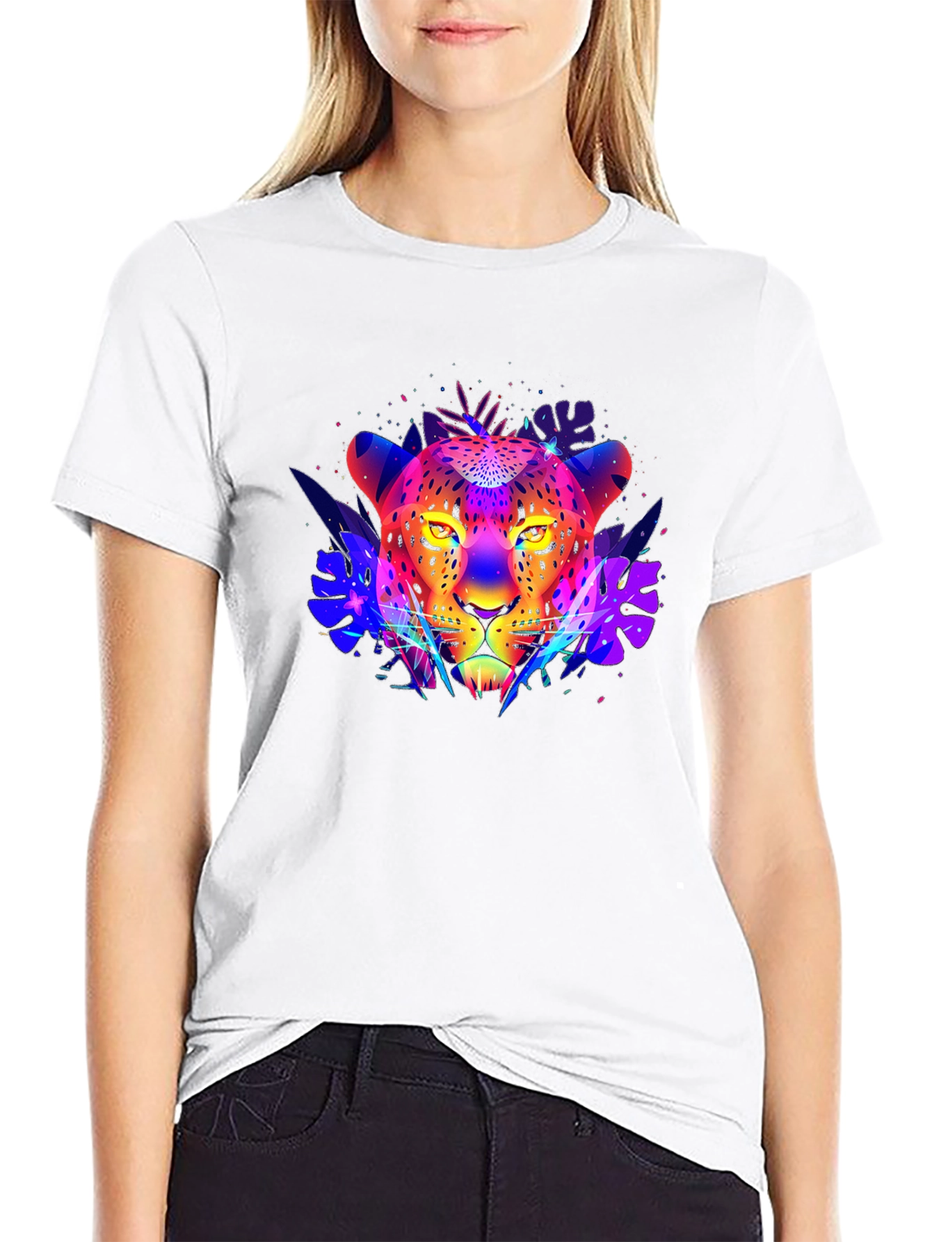 Neon Leopard Print Black T-Shirt