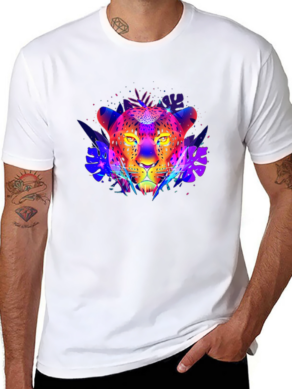 Neon Leopard Print Black T-Shirt