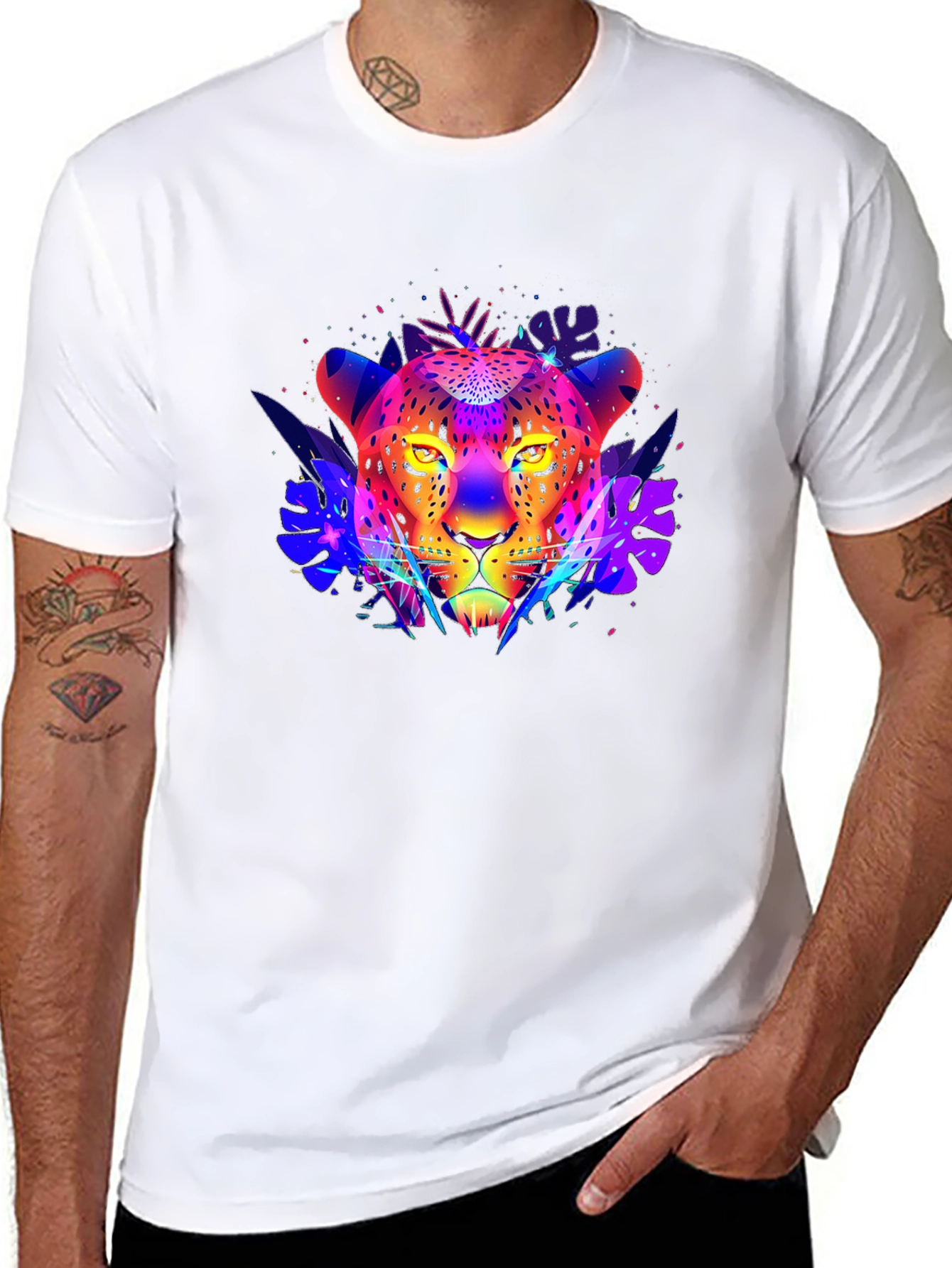 Neon Leopard Print Black T-Shirt
